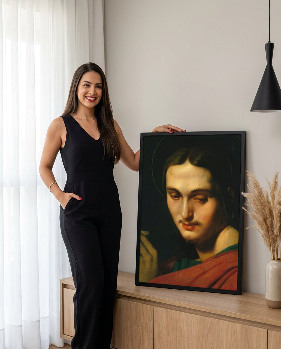 Quadro Decorativo A Cabeça de Cristo - Ingres com modelo em ambiente