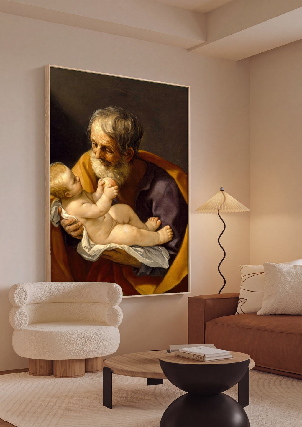 Quadro Decorativo São José com o Menino Jesus - Guido Reni em ambiente decorado