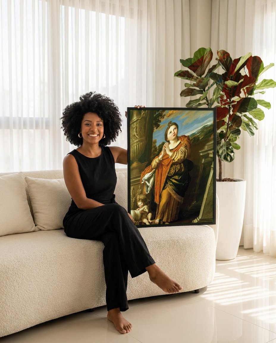 Quadro Decorativo Santa Inês - Domenichino com modelo em ambiente