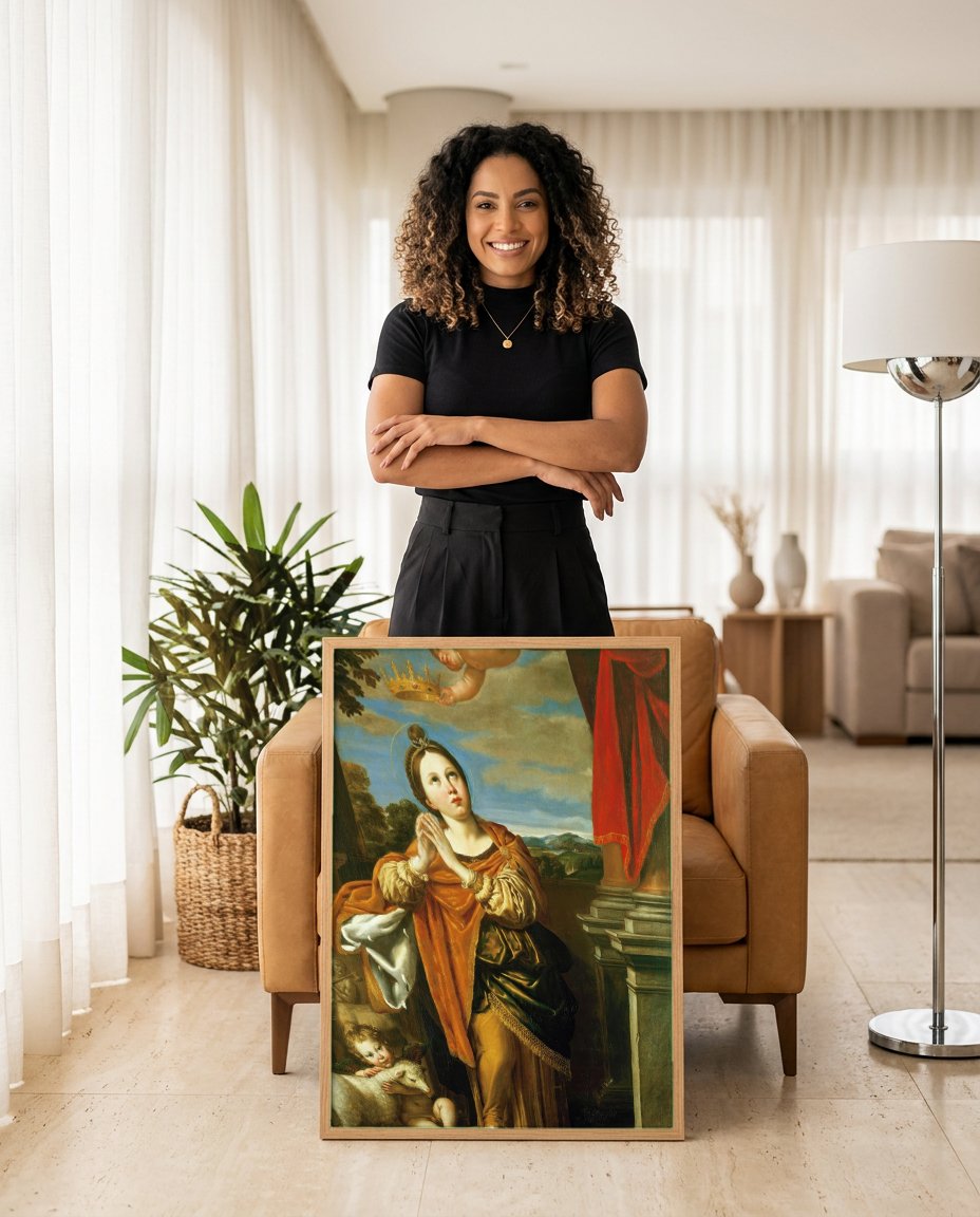 Quadro Decorativo Santa Inês - Domenichino com modelo em ambiente