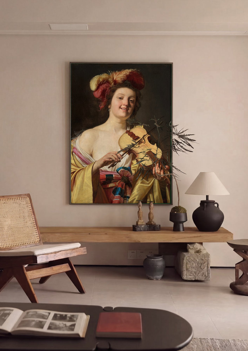 Quadro Decorativo A Tocadora de Violino - Honthorst em ambiente decorado