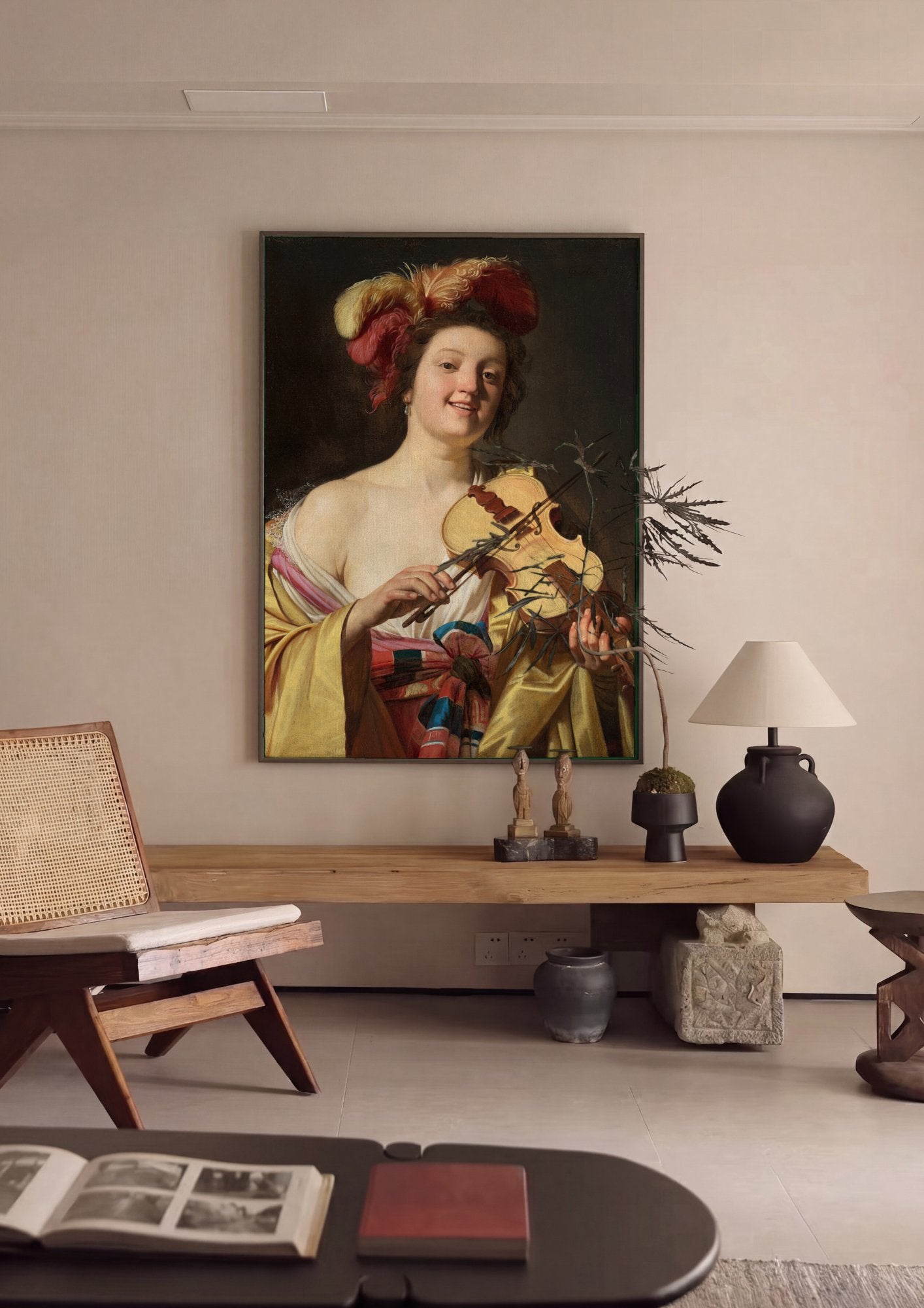 Quadro Decorativo A Tocadora de Violino - Honthorst em ambiente decorado