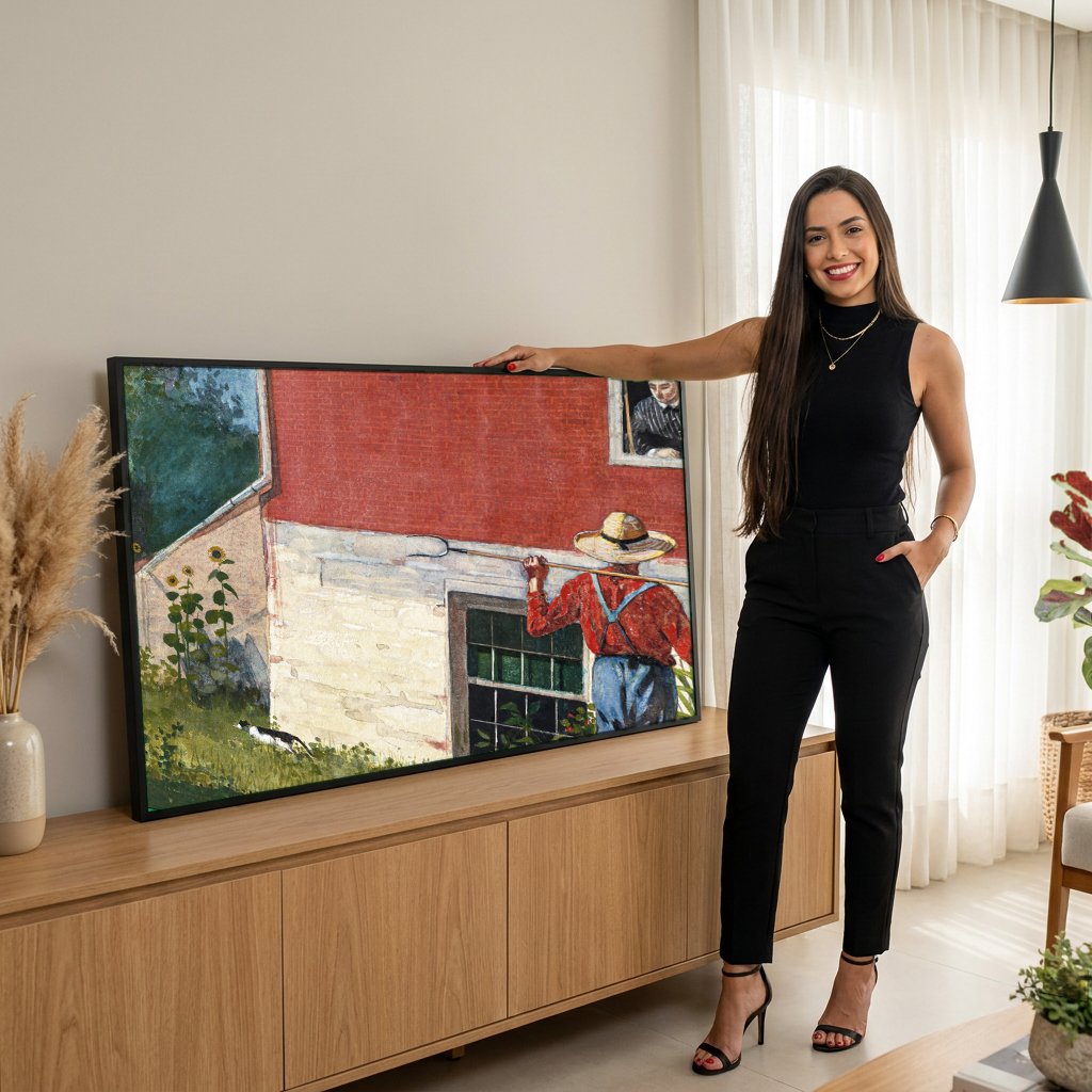 Quadro Decorativo A Casa da Fazenda - Winslow Homer com modelo em ambiente