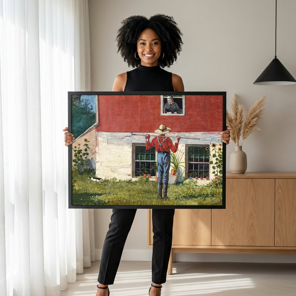 Quadro Decorativo A Casa da Fazenda - Winslow Homer com modelo em ambiente