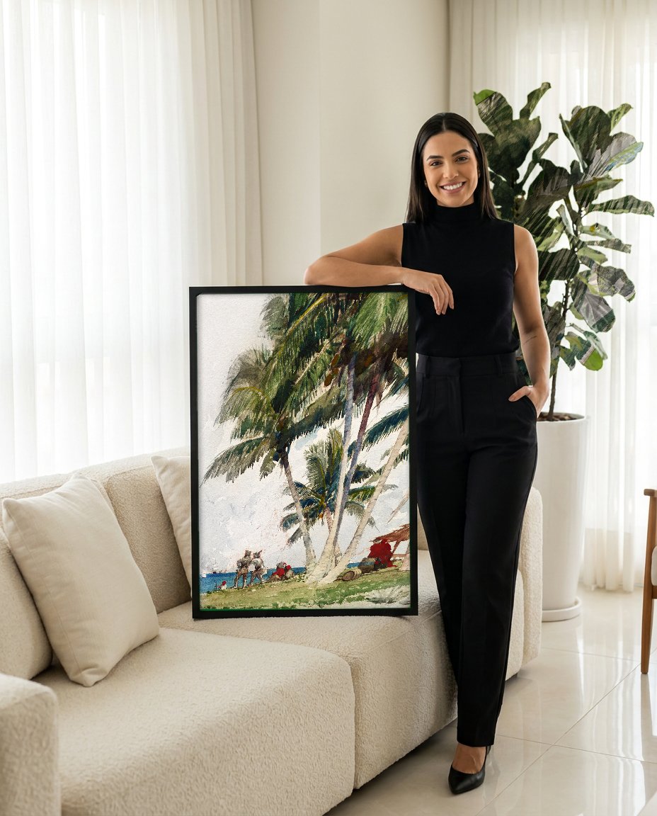 Quadro Decorativo A Praia de Nassau - Winslow Homer com modelo em ambiente