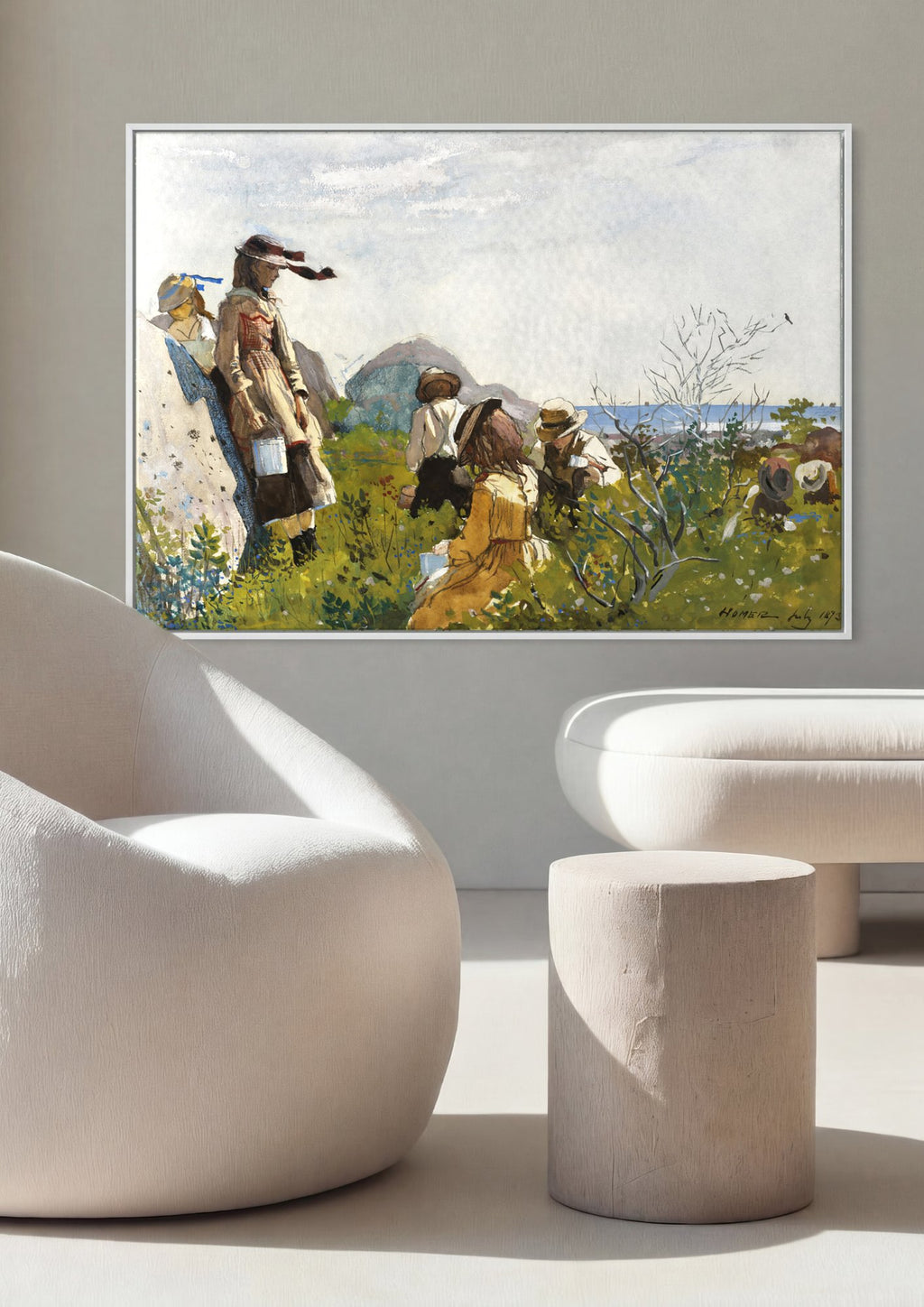 Quadro Decorativo Colhendo Mirtilos - Winslow Homer em ambiente decorado