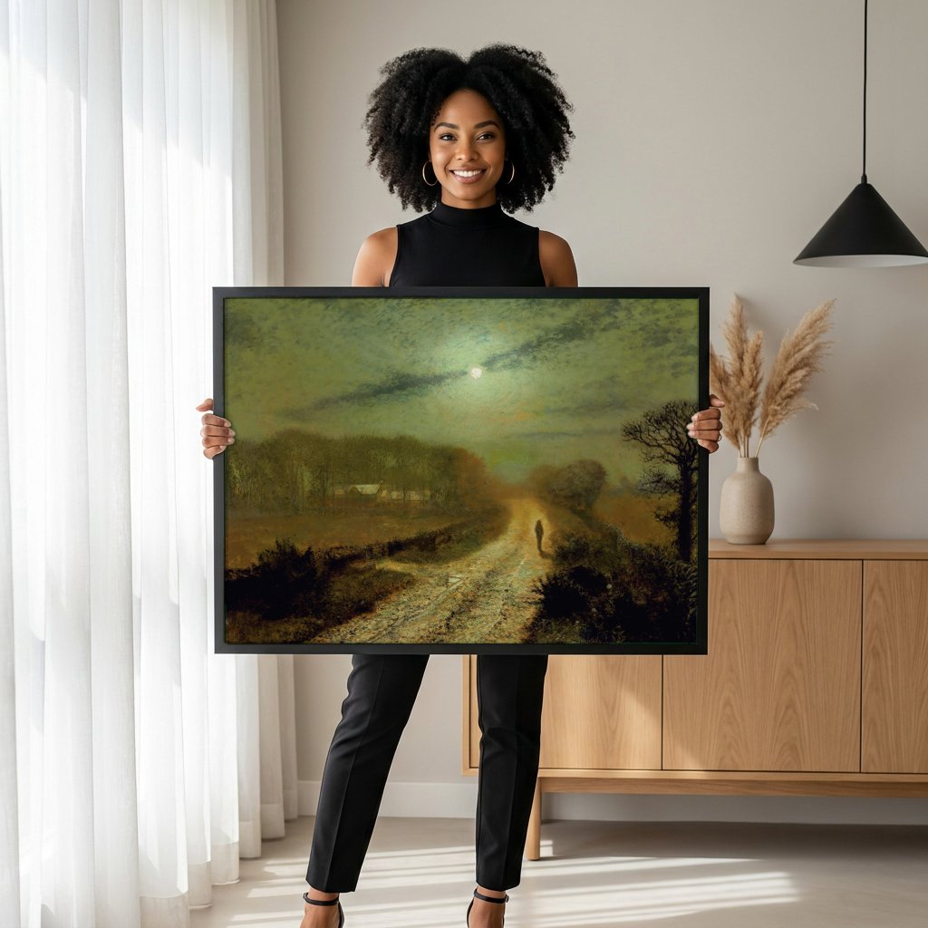 Quadro Decorativo Noite Luar - John Atkinson Grimshaw com modelo em ambiente