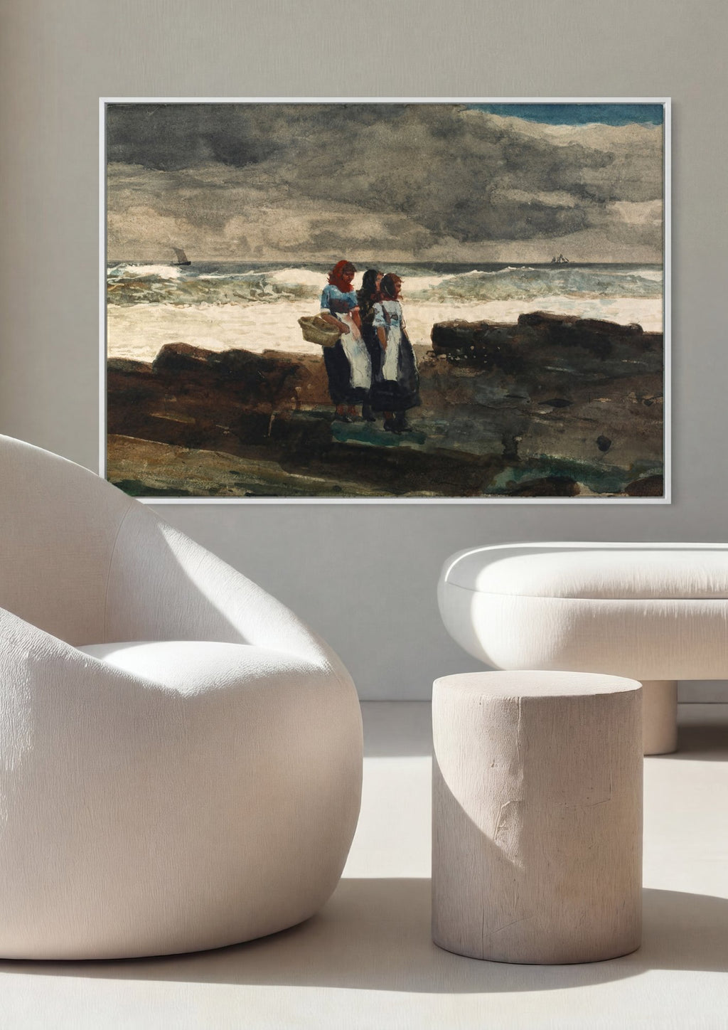 Quadro Decorativo Mulheres na Praia - Winslow Homer em ambiente decorado