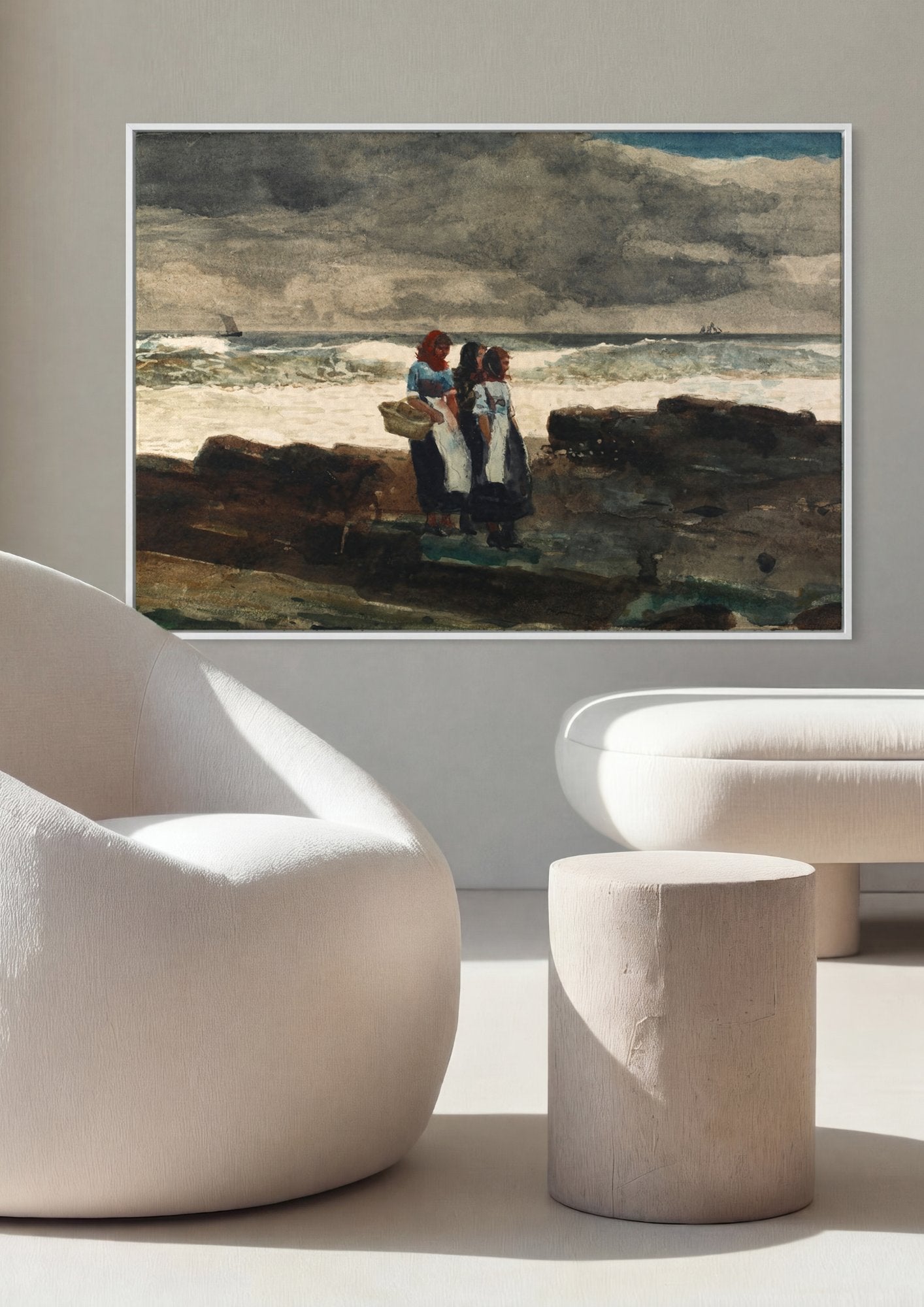 Quadro Decorativo Mulheres na Praia - Winslow Homer em ambiente decorado