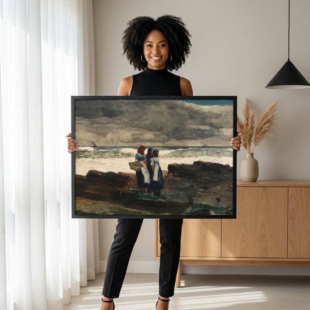 Quadro Decorativo Mulheres na Praia - Winslow Homer com modelo em ambiente