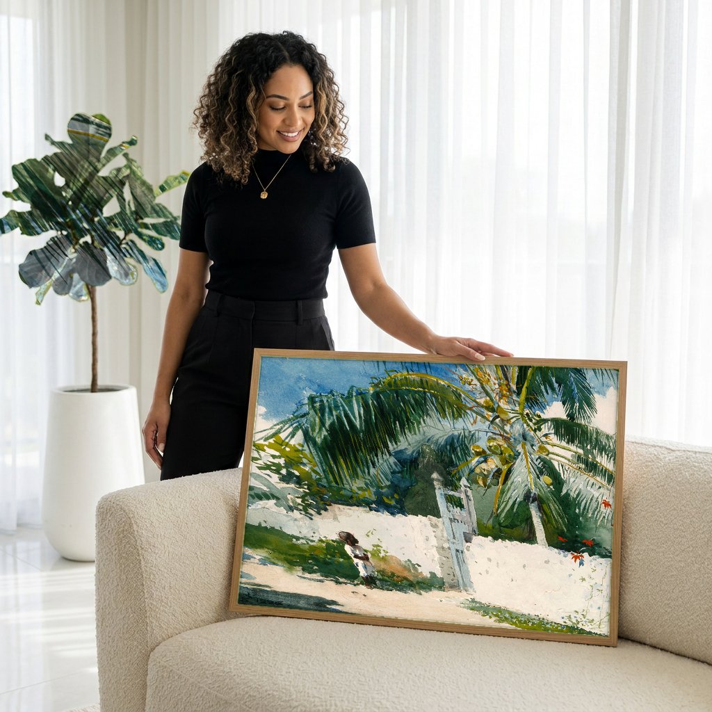 Quadro Decorativo A Voz do Convento - Winslow Homer com modelo em ambiente