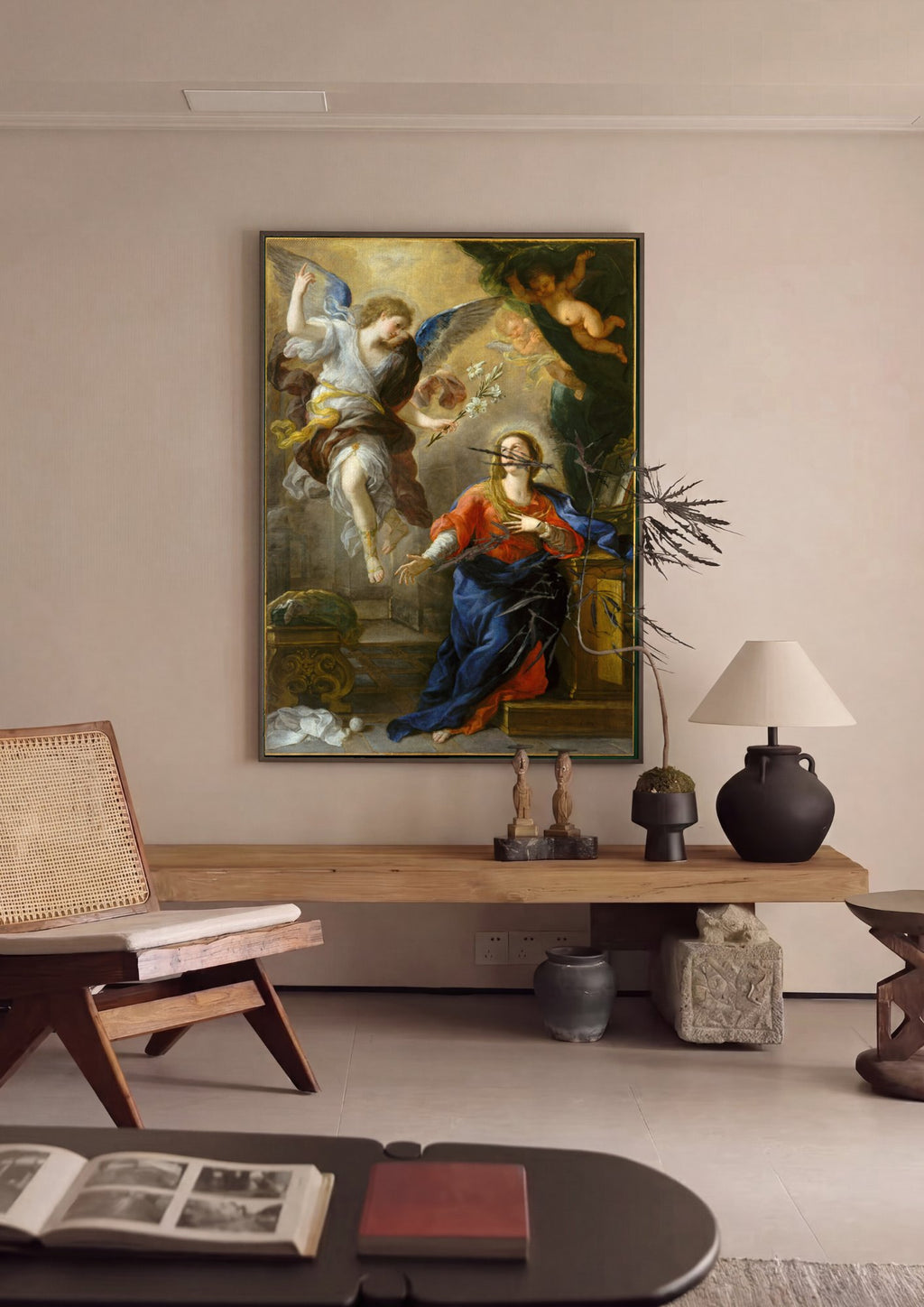 Quadro Decorativo A Anunciação - Luca Giordano em ambiente decorado