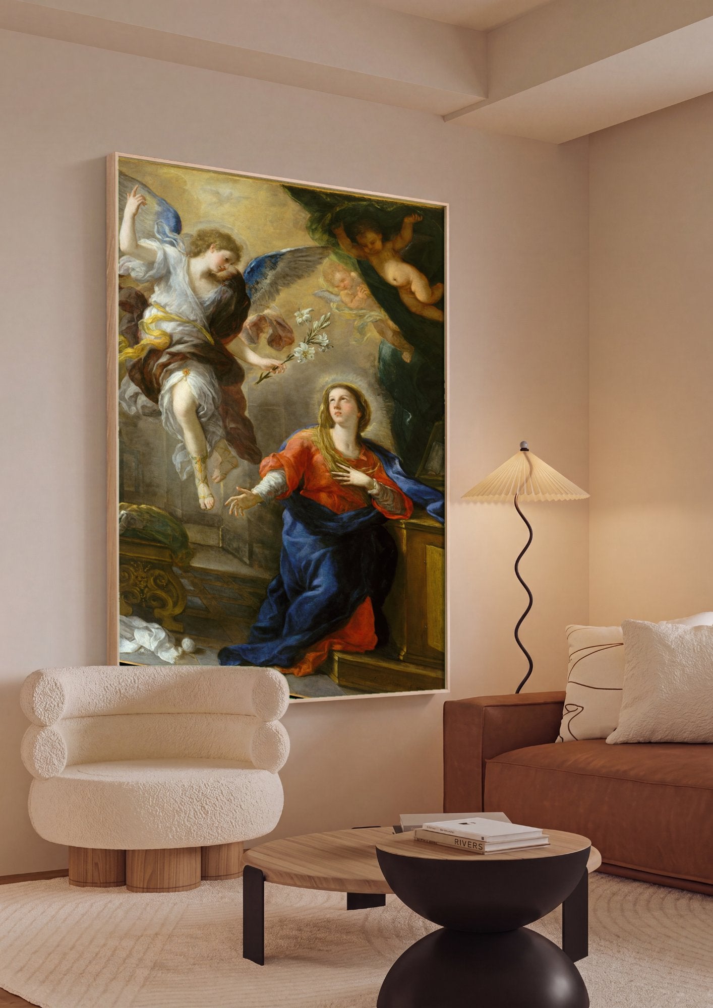 Quadro Decorativo A Anunciação - Luca Giordano em ambiente decorado
