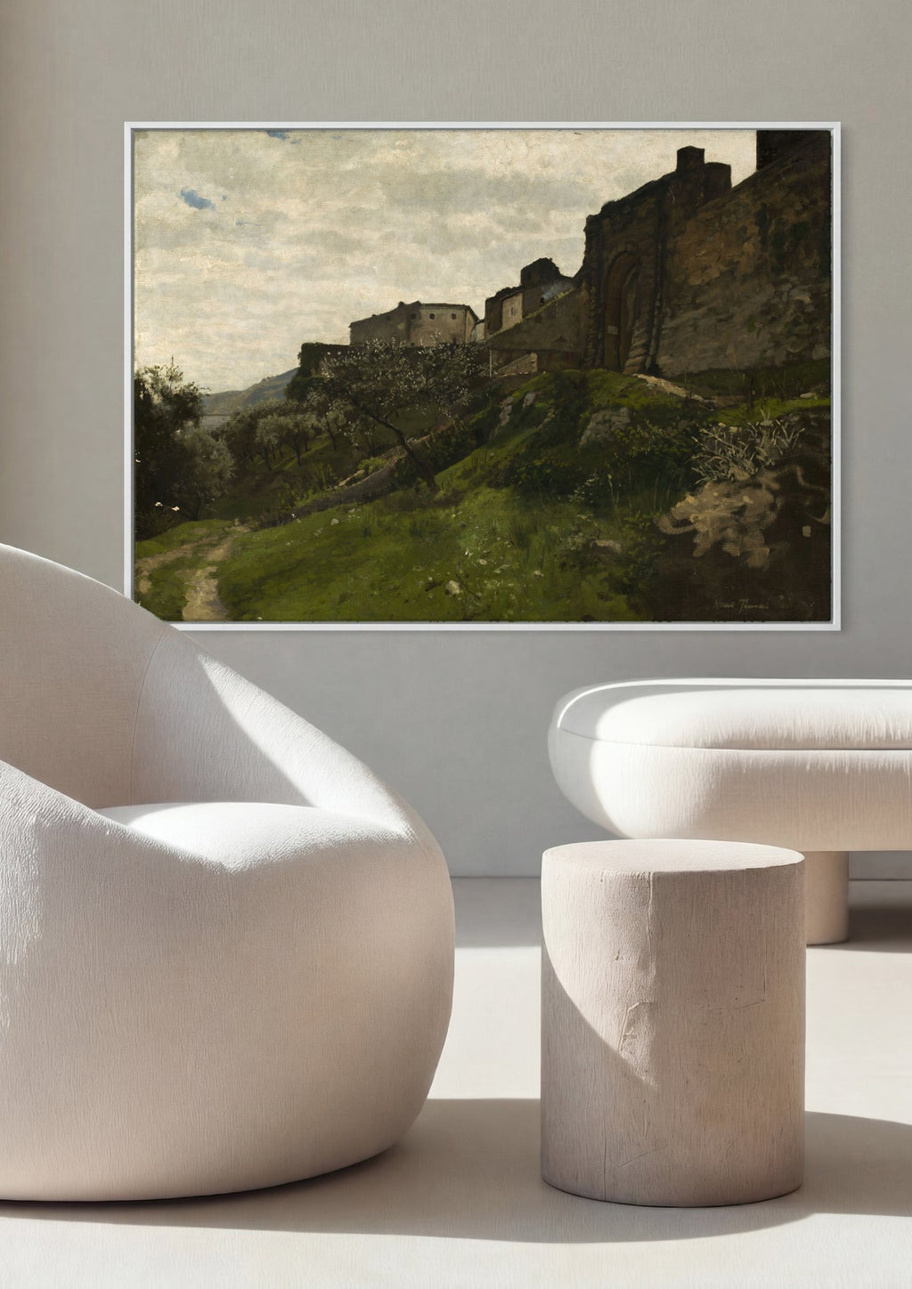 Quadro Decorativo Paisagem com Edifícios Medievais - Hans Thoma em ambiente decorado