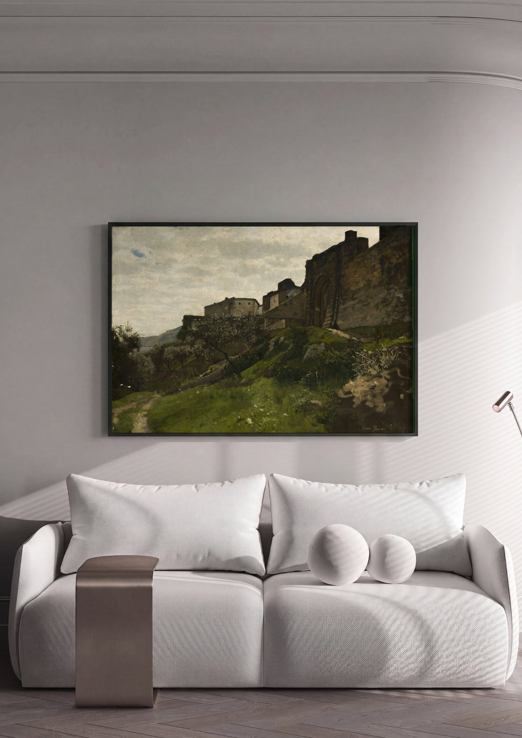 Quadro Decorativo Paisagem com Edifícios Medievais - Hans Thoma em ambiente decorado