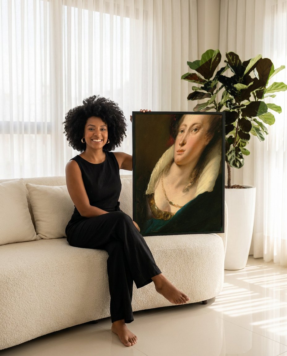 Quadro Decorativo Retrato de Mulher - Giovanni Battista Tiepolo com modelo em ambiente