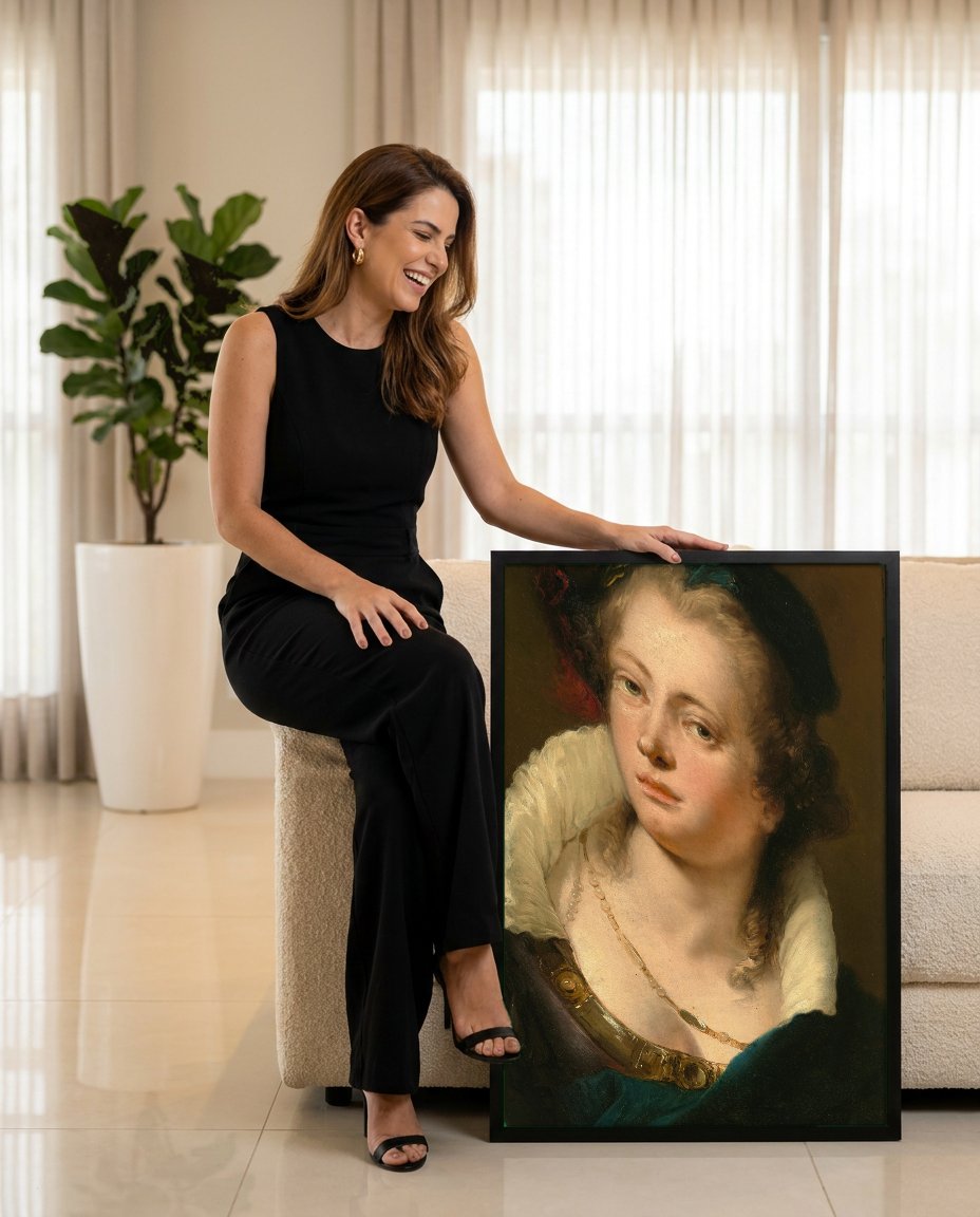 Quadro Decorativo Retrato de Mulher - Giovanni Battista Tiepolo com modelo em ambiente