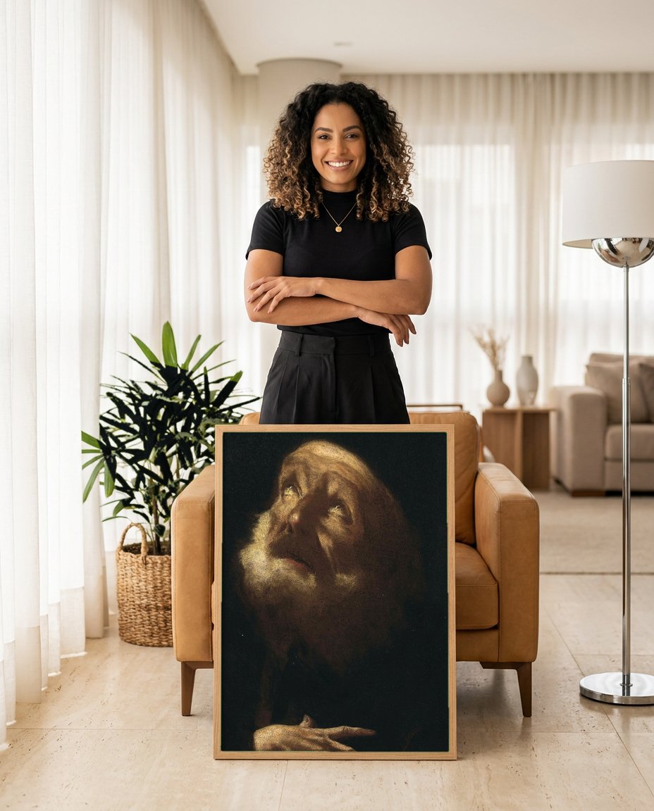 Quadro Decorativo A Cabeça do Velho - Giovanni Battista Piazzetta com modelo em ambiente