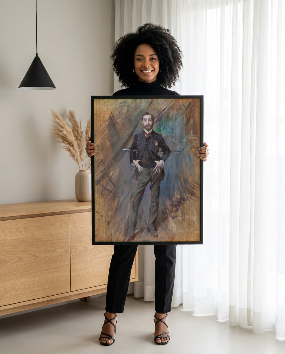 Quadro Decorativo Retrato Masculino - Giovanni Boldini com modelo em ambiente