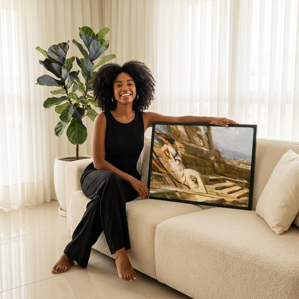 Quadro Decorativo A Fonte - Henryk Siemiradzki com modelo em ambiente