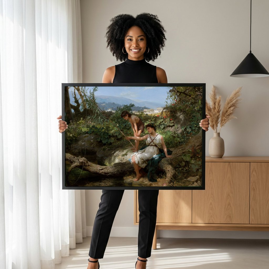 Quadro Decorativo A Pesca - Henryk Siemiradzki com modelo em ambiente