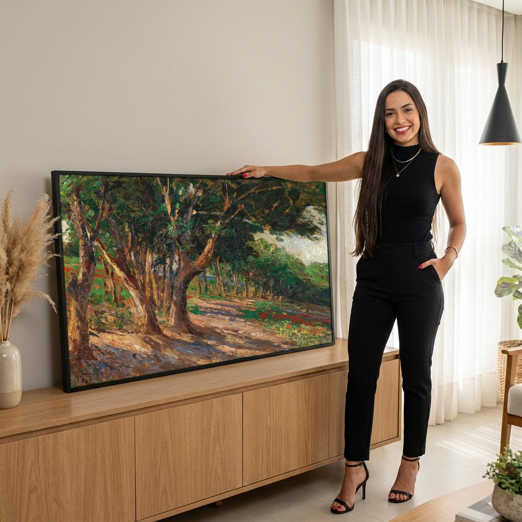 Quadro Decorativo Campo Florido à Beira-Mar - Olga Wisinger-Florian com modelo em ambiente