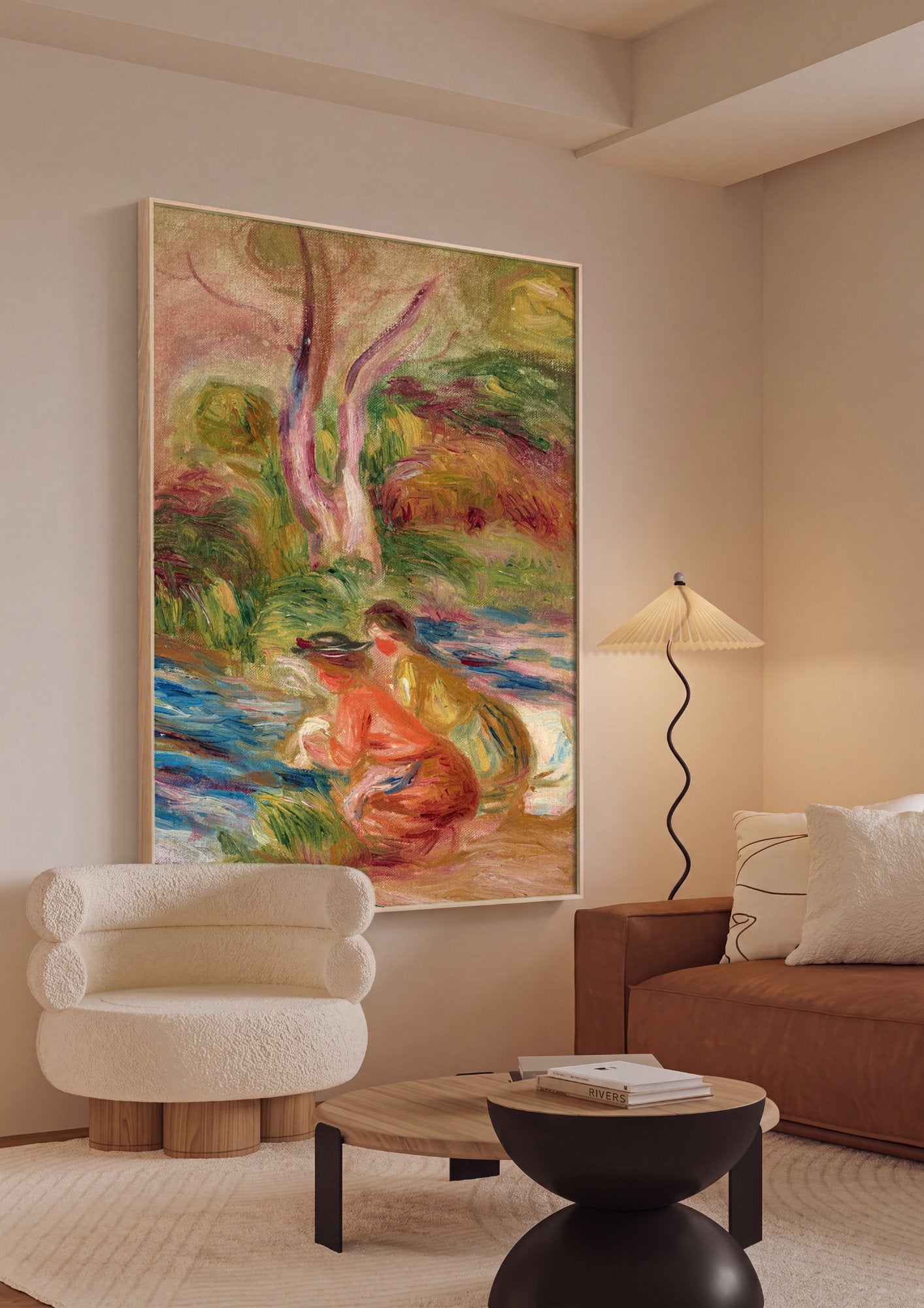 Quadro Decorativo Duas Mulheres à Beira do Rio - Renoir em ambiente decorado