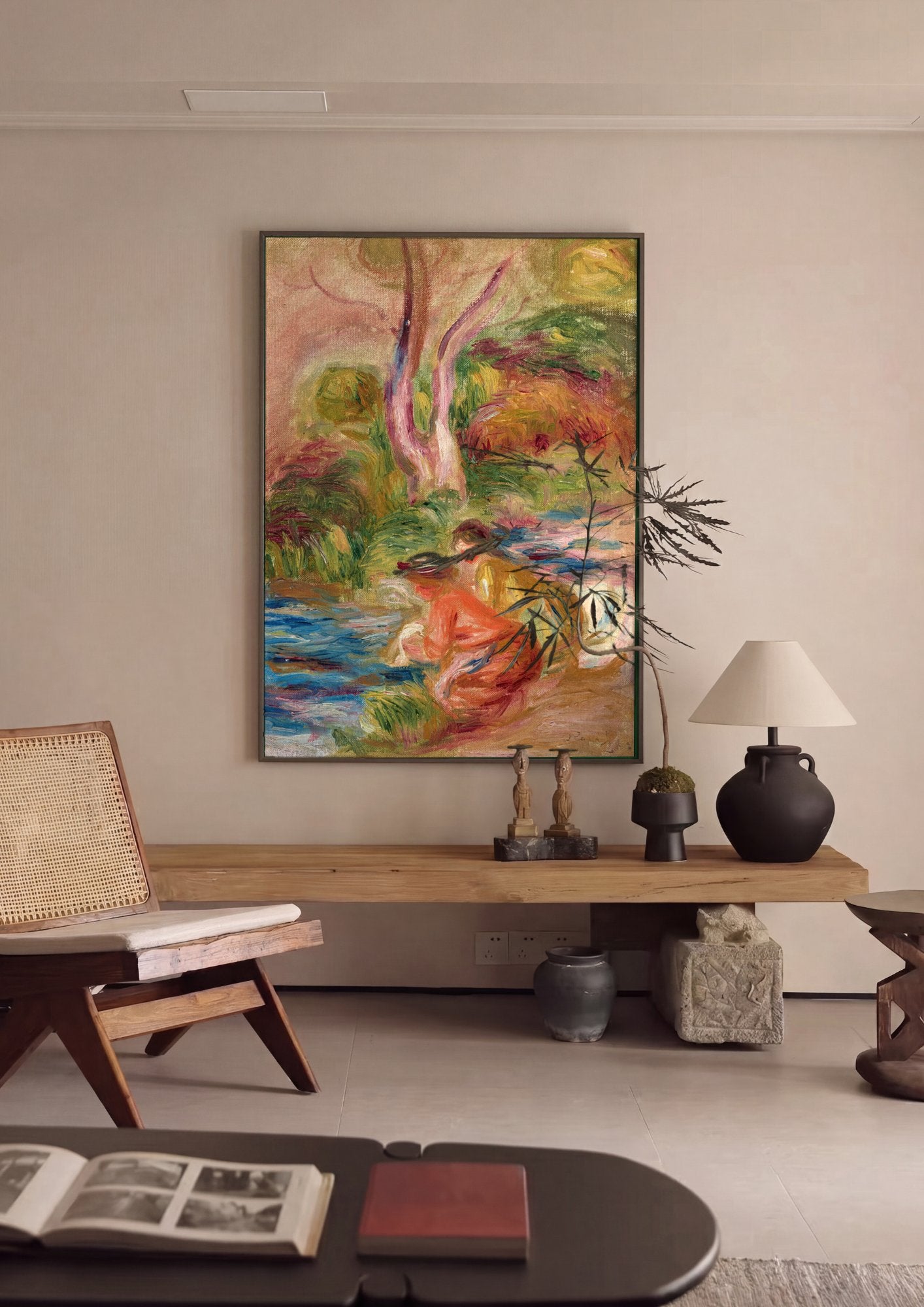 Quadro Decorativo Duas Mulheres à Beira do Rio - Renoir em ambiente decorado