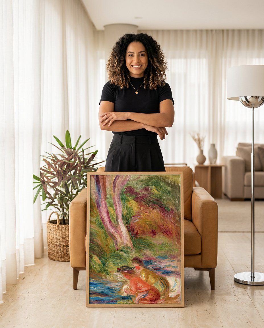 Quadro Decorativo Duas Mulheres à Beira do Rio - Renoir com modelo em ambiente