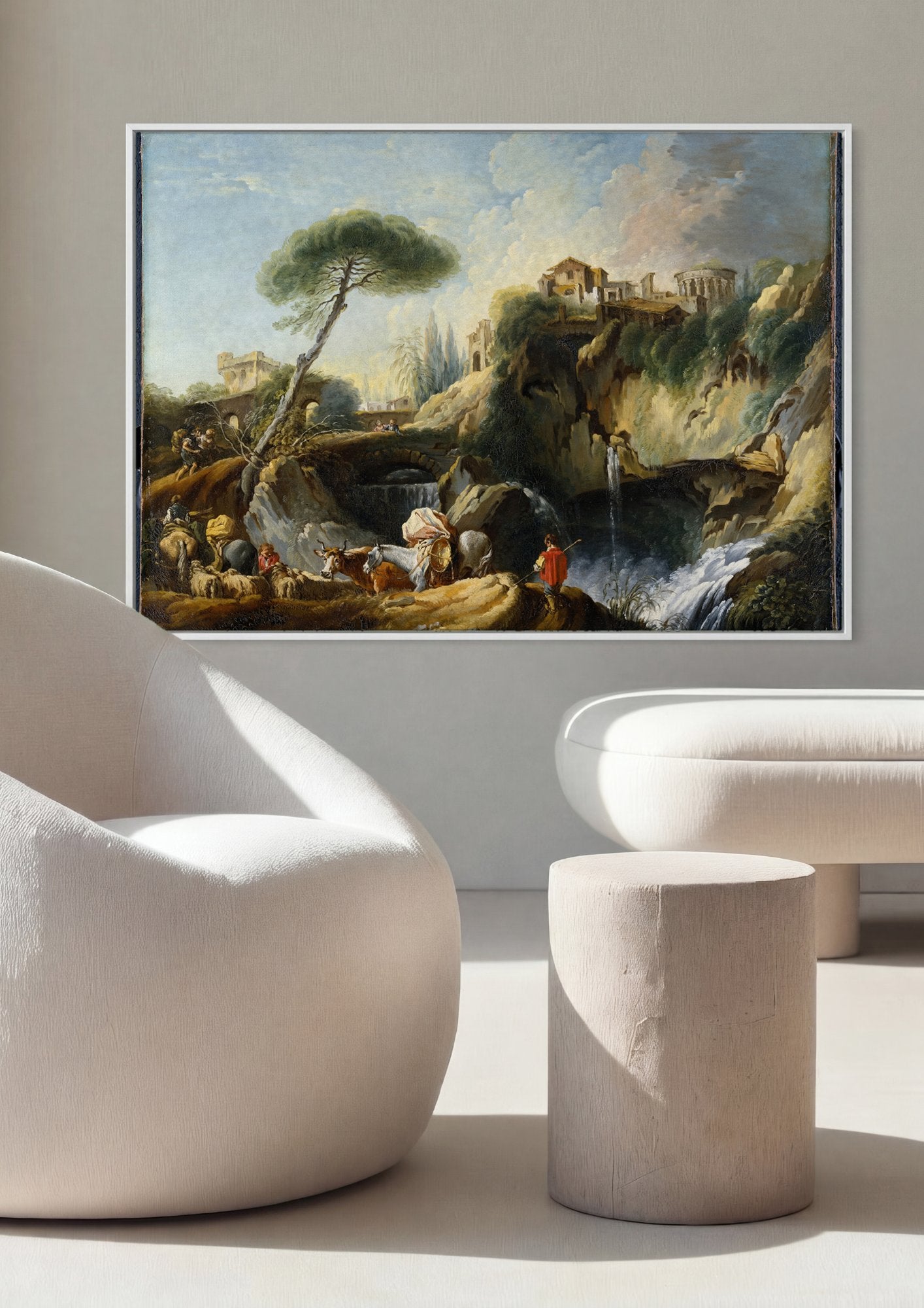 Quadro Decorativo Paisagem com Cachoeira - François Boucher em ambiente decorado