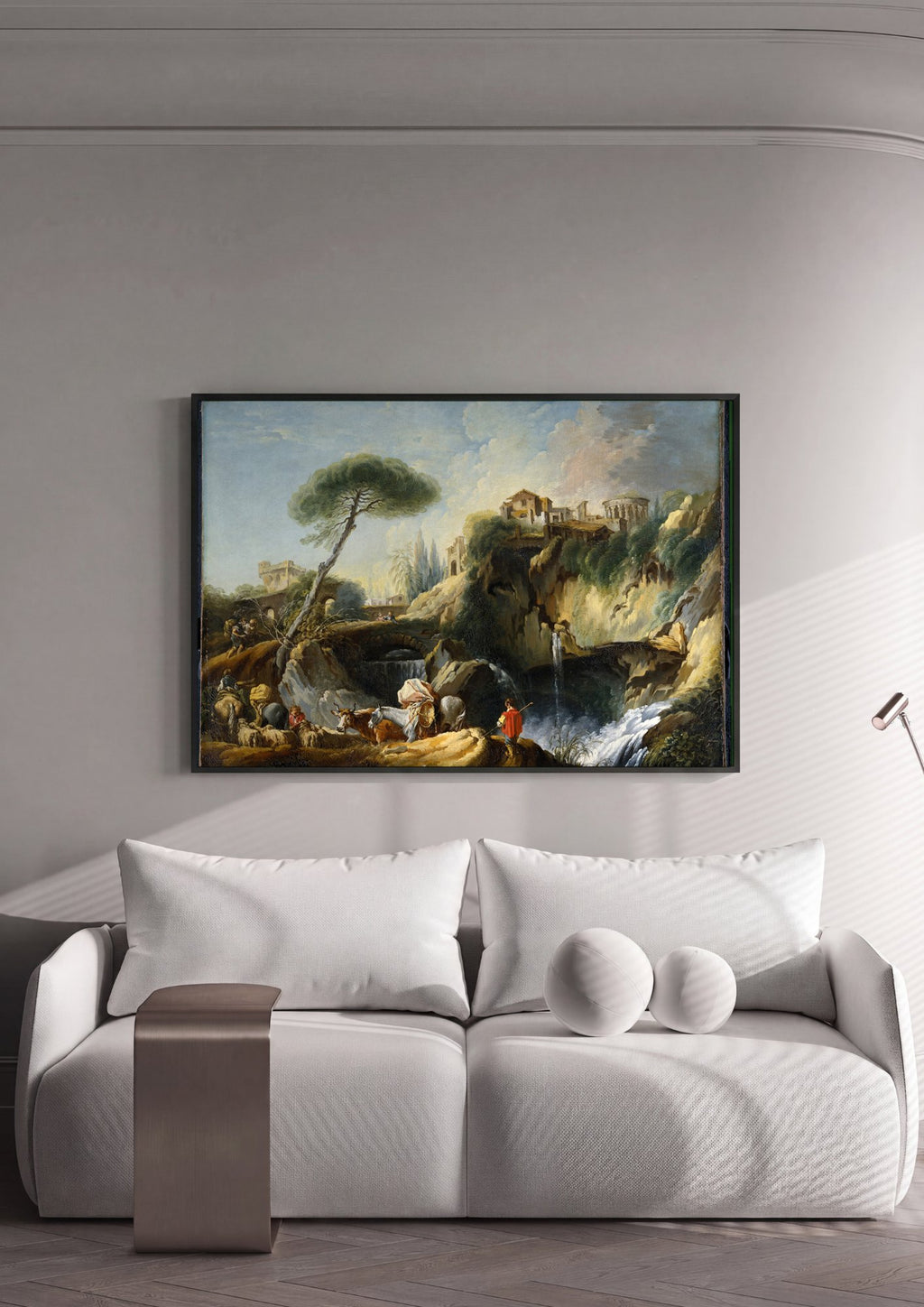 Quadro Decorativo Paisagem com Cachoeira - François Boucher em ambiente decorado