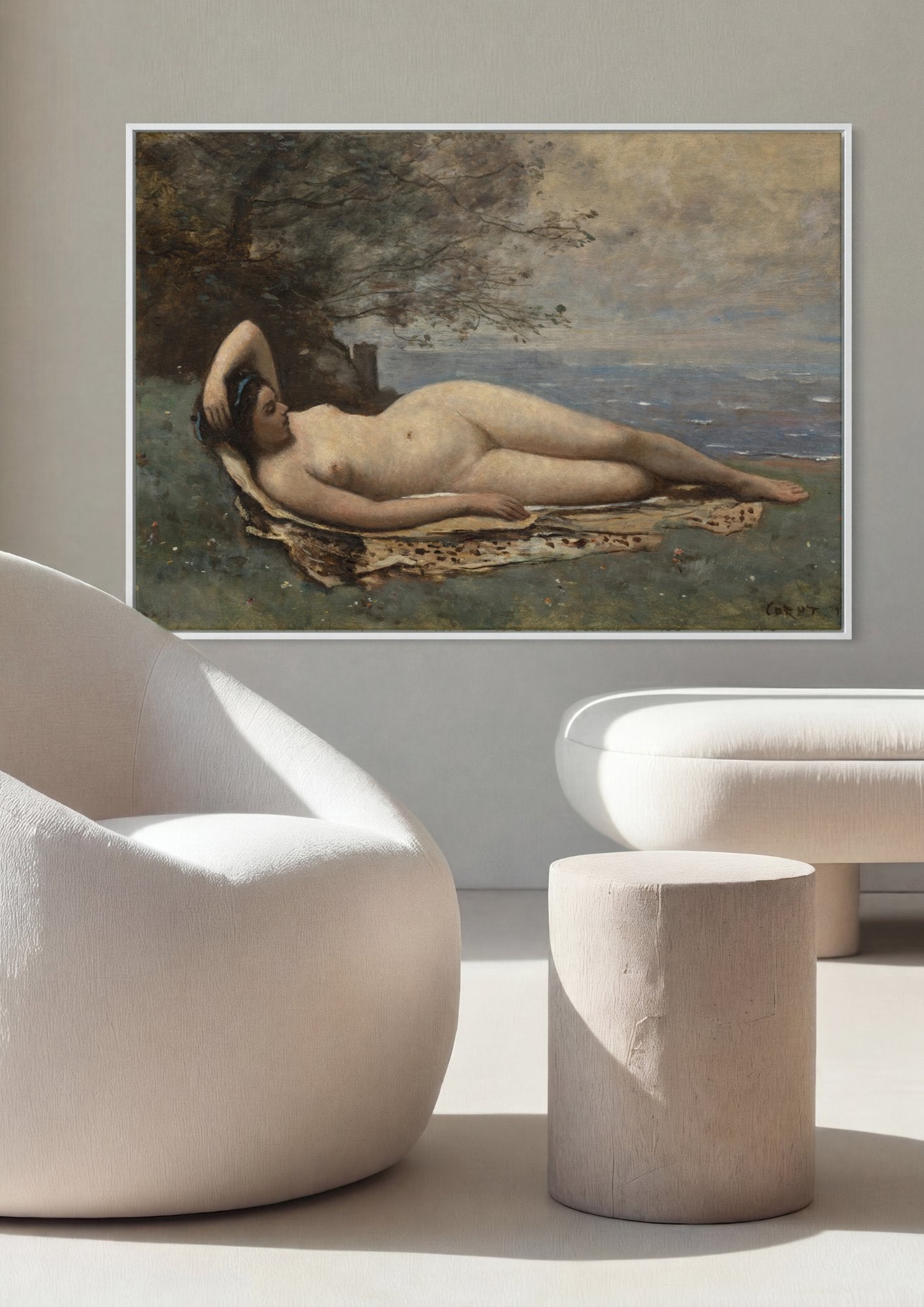 Quadro Decorativo Nudez Poética à Beira-Mar - Corot em ambiente decorado