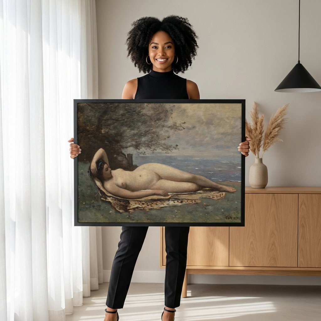 Quadro Decorativo Nudez Poética à Beira-Mar - Corot com modelo em ambiente