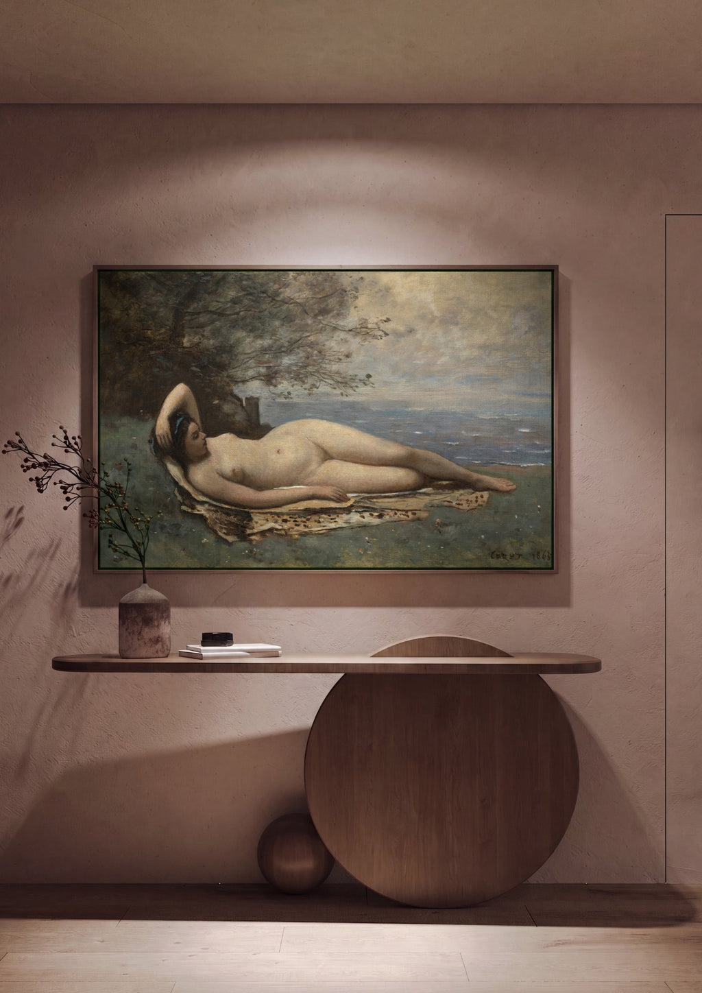 Quadro Decorativo Nudez Poética à Beira-Mar - Corot em ambiente decorado