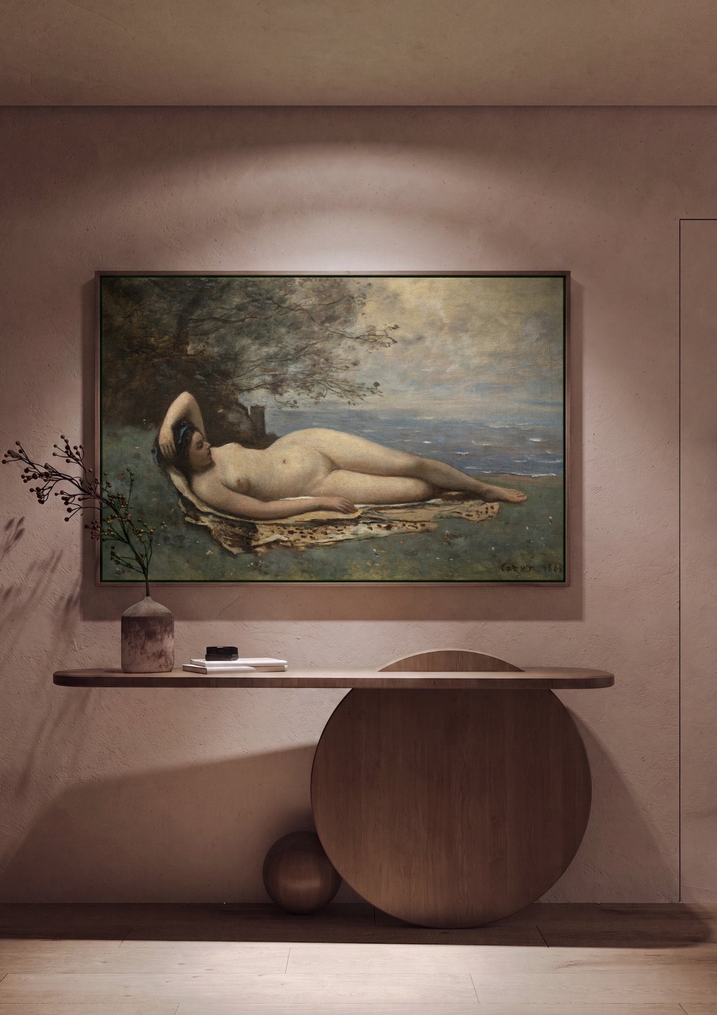 Quadro Decorativo Nudez Poética à Beira-Mar - Corot em ambiente decorado