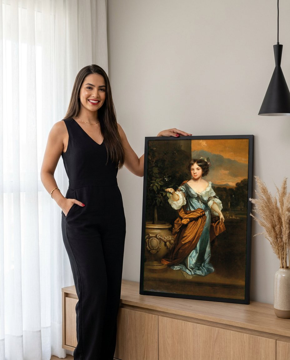 Quadro Decorativo A Jovem e a Laranjeira - Nicolaes Maes com modelo em ambiente