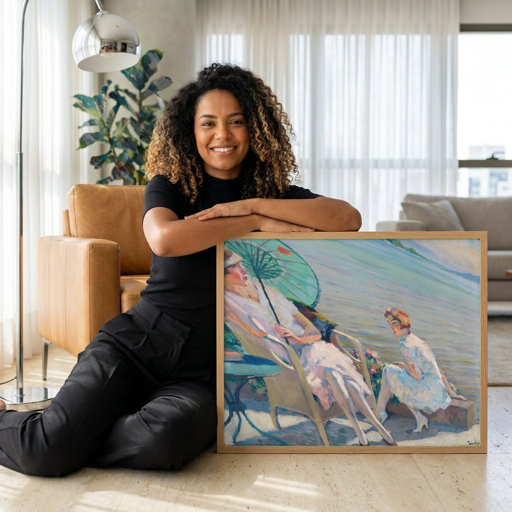 Quadro Decorativo Tarde de Verão à Beira do Lago - Edward Cucuel com modelo em ambiente