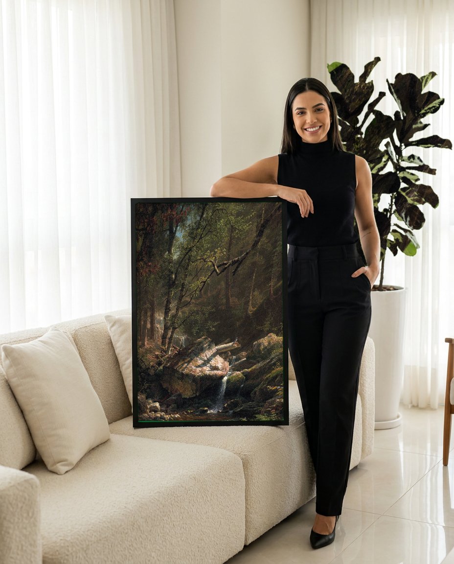 Quadro Decorativo Floresta com Cachoeira - Albert Bierstadt com modelo em ambiente