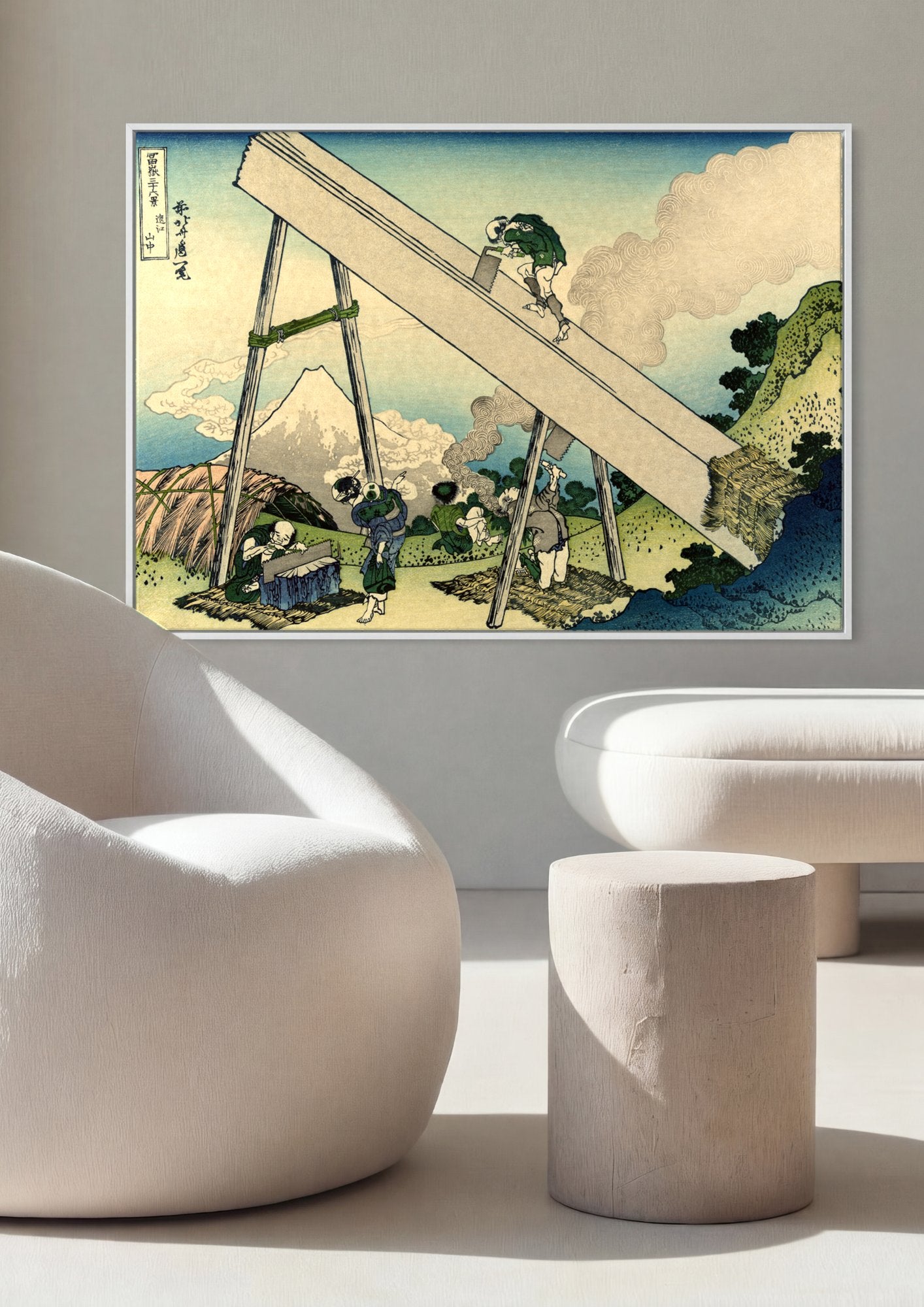 Quadro Decorativo A Serração de Madeira - Hokusai em ambiente decorado