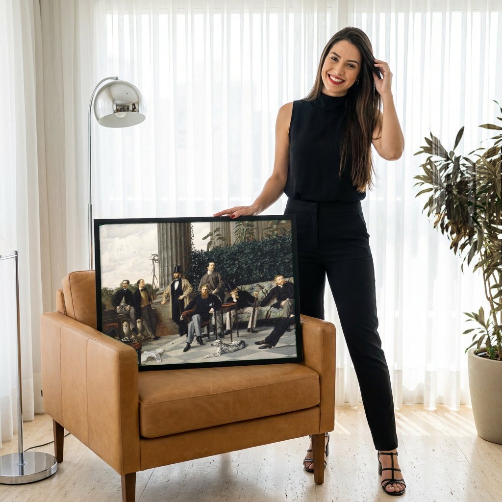 Quadro Decorativo Os Cavalheiros do Círculo do Círculo de Cheam - James Tissot com modelo em ambiente