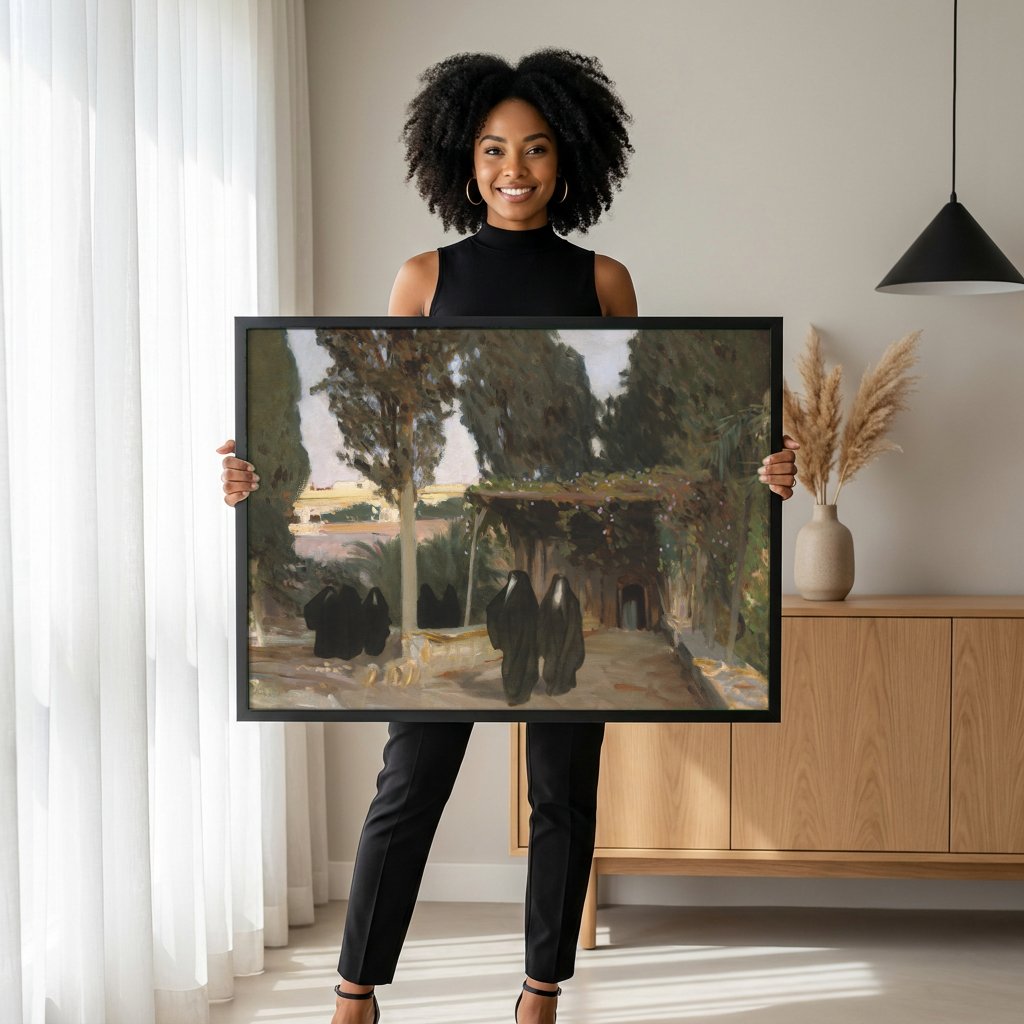 Quadro Decorativo 'No Jardim do Mosteiro' - John Singer Sargent com modelo em ambiente