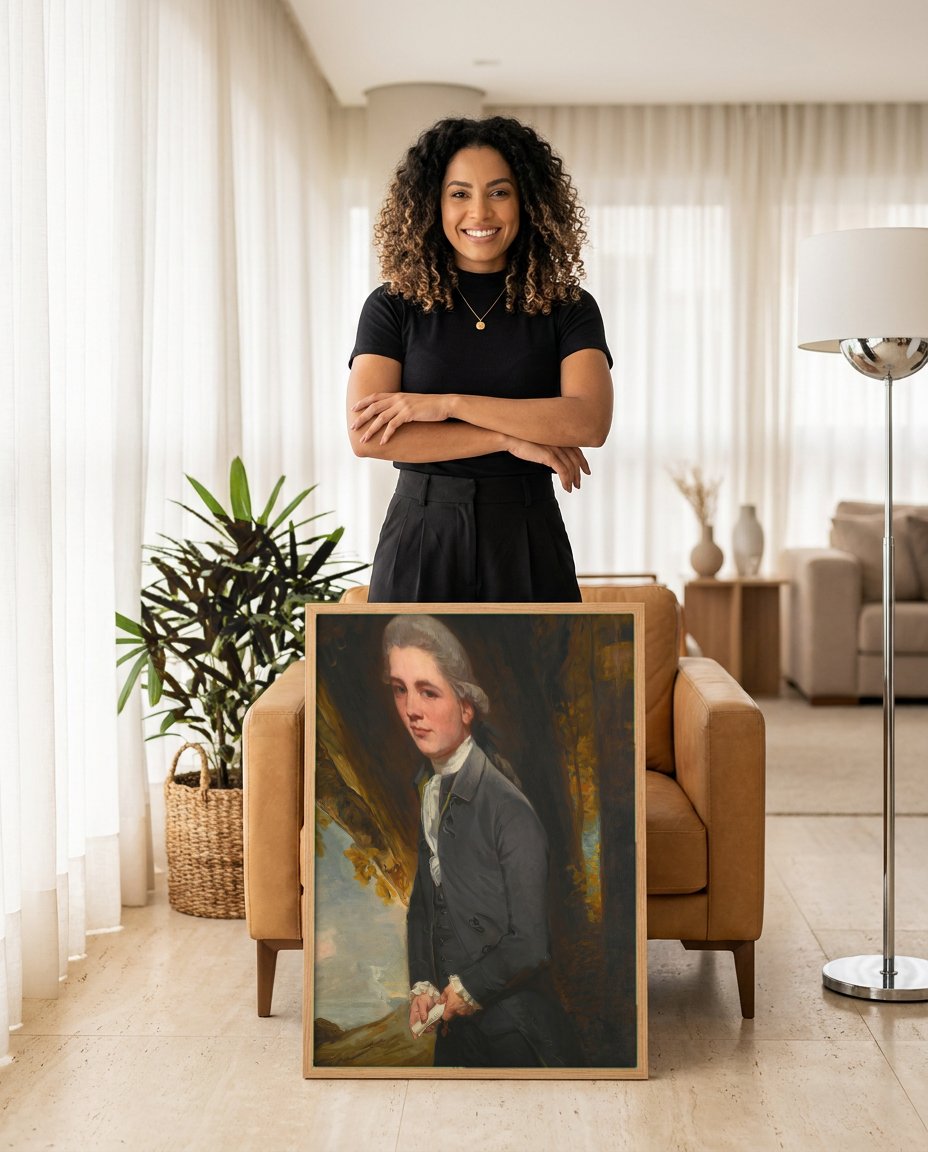 Quadro Decorativo Retrato de Cavalheiro - George Romney com modelo em ambiente