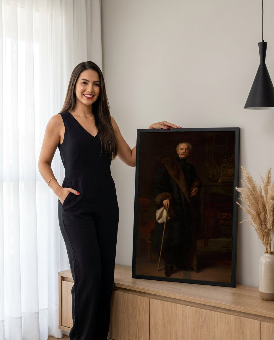 Quadro Decorativo Retrato de Cavalheiro - Simmler com modelo em ambiente
