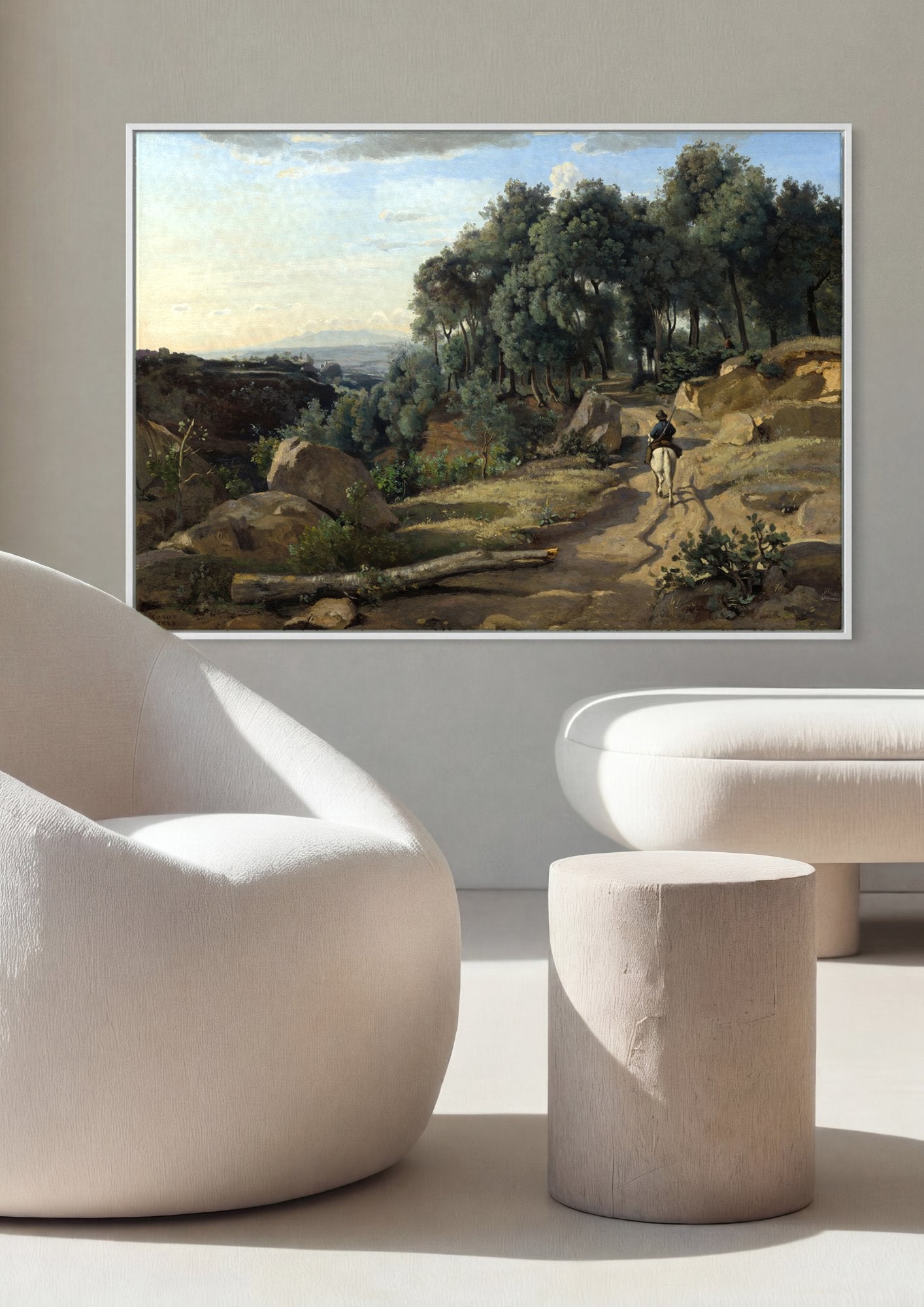 Quadro Decorativo Paisagem com Cavaleiro - Corot em ambiente decorado