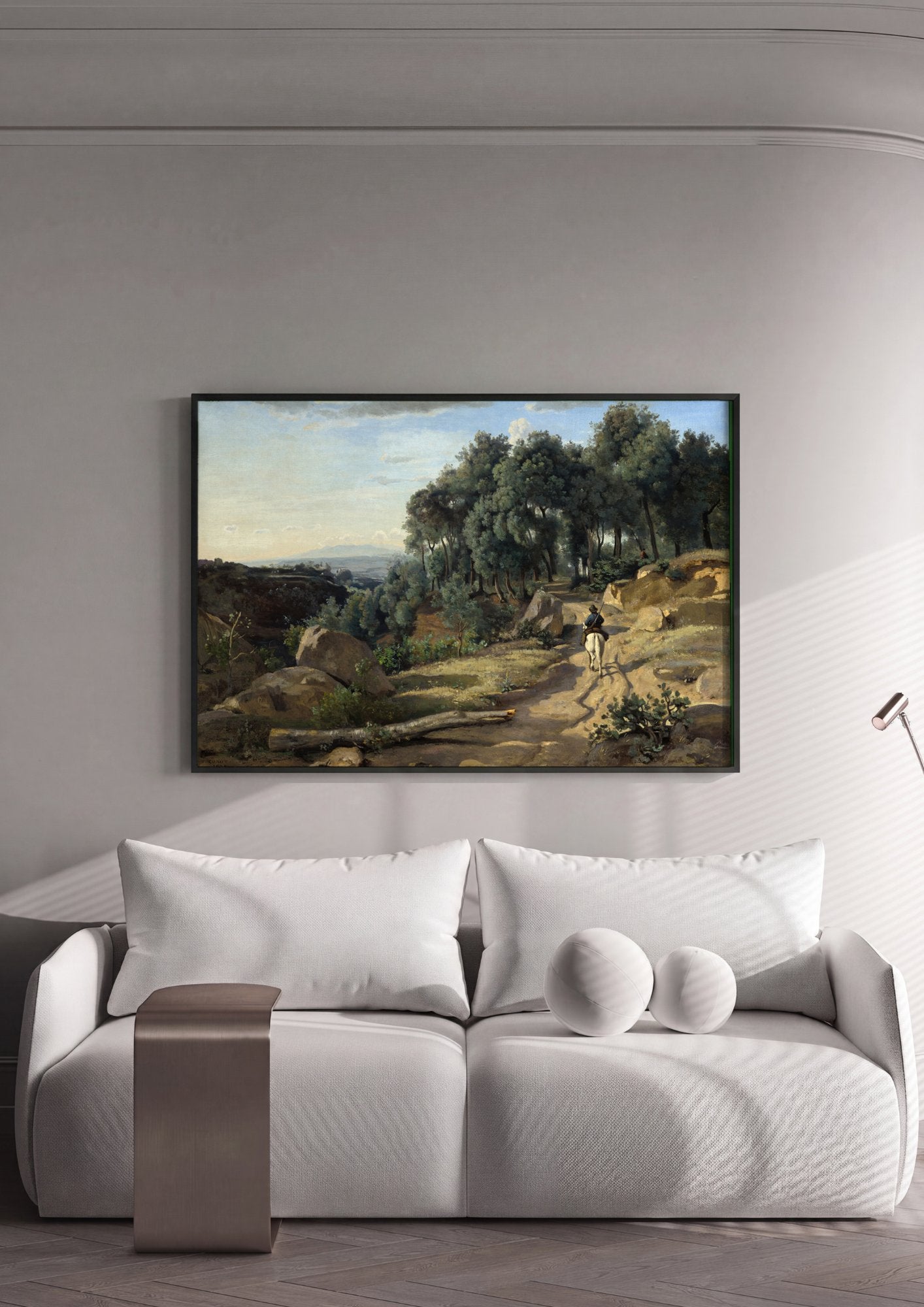 Quadro Decorativo Paisagem com Cavaleiro - Corot em ambiente decorado