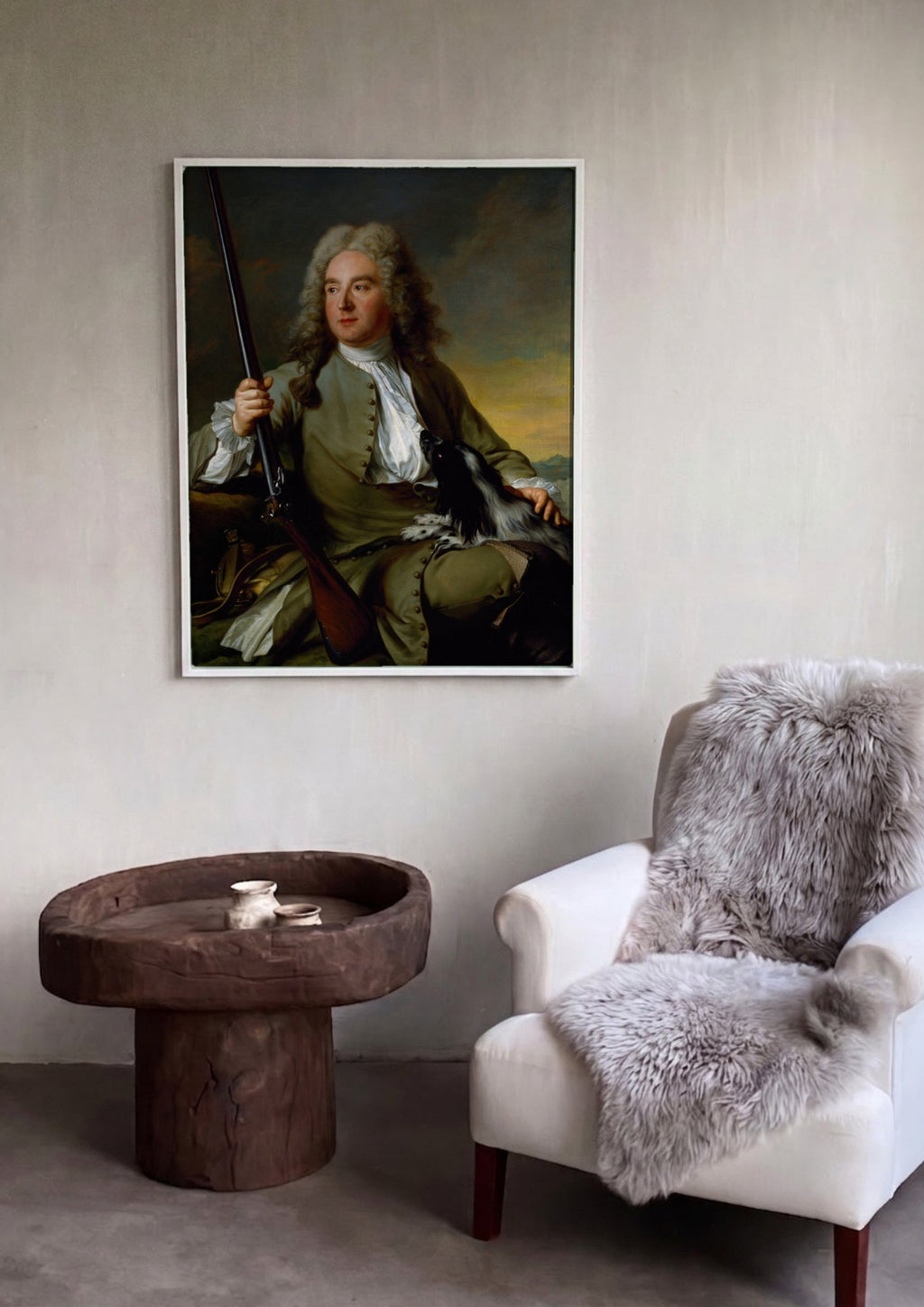 Quadro Decorativo Retrato de Cavalheiro com Cão - Nattier em ambiente decorado