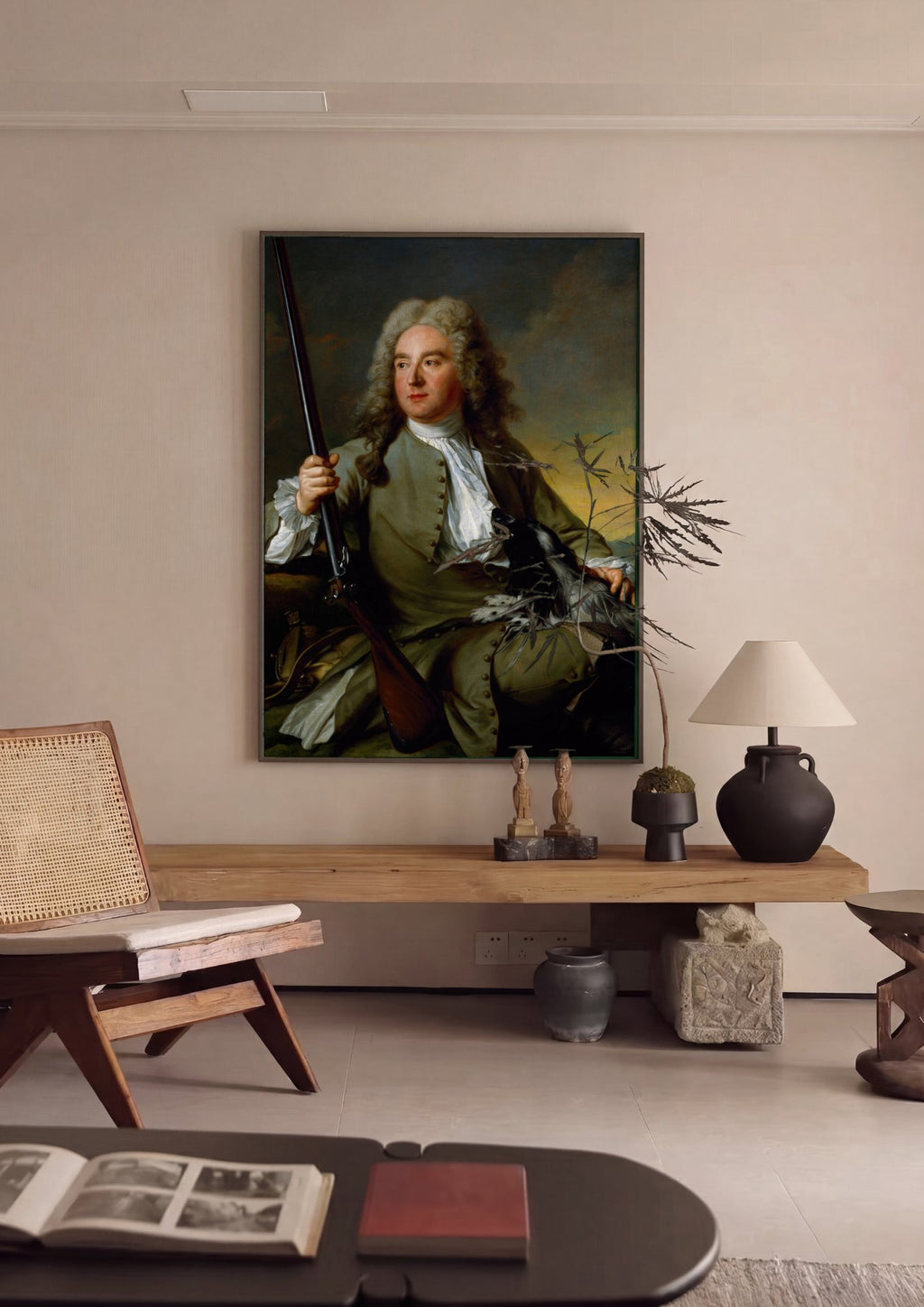 Quadro Decorativo Retrato de Cavalheiro com Cão - Nattier em ambiente decorado
