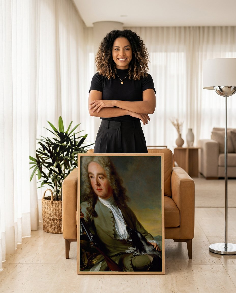 Quadro Decorativo Retrato de Cavalheiro com Cão - Nattier com modelo em ambiente