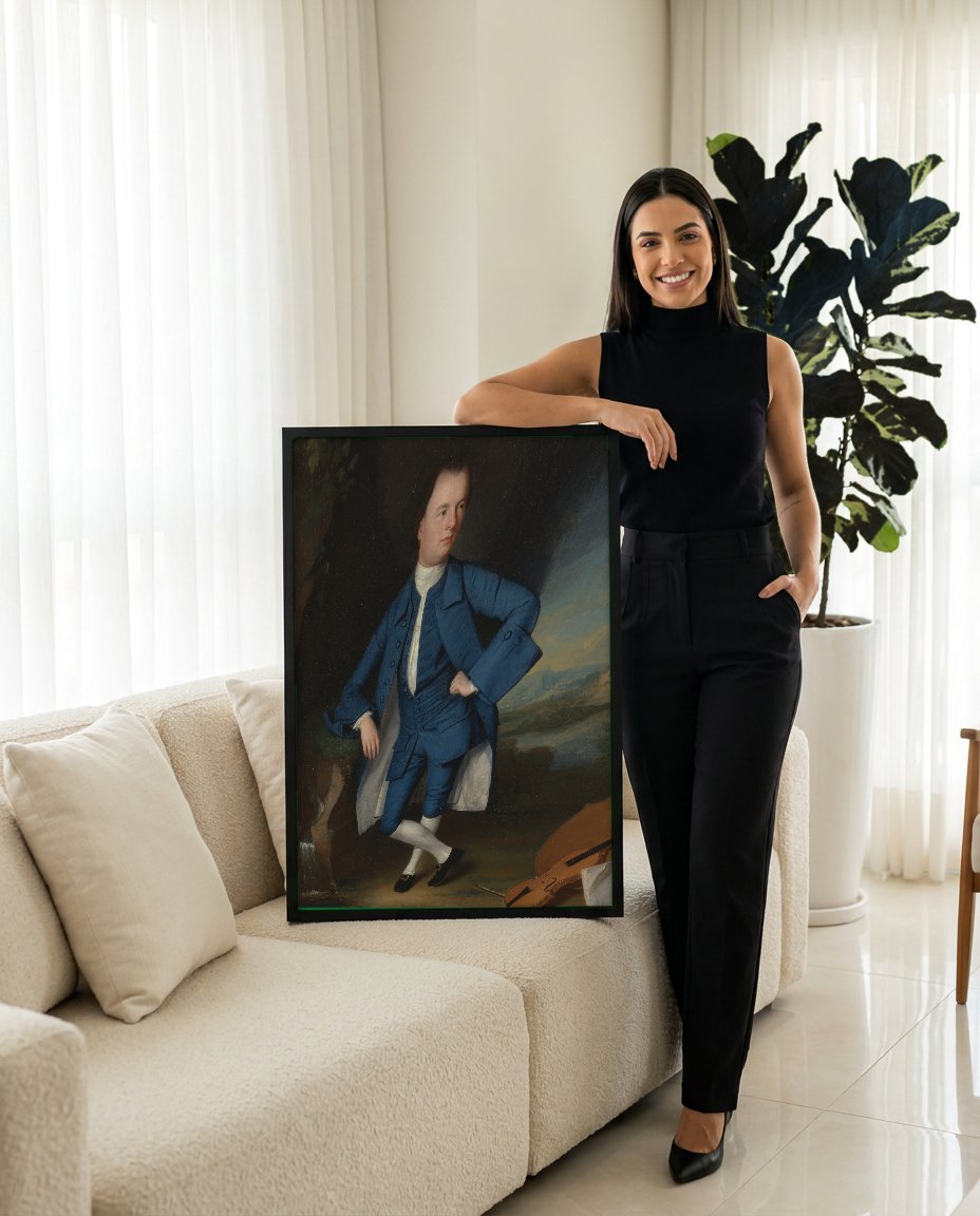 Quadro Decorativo Retrato de Cavalheiro Azul - George Romney com modelo em ambiente