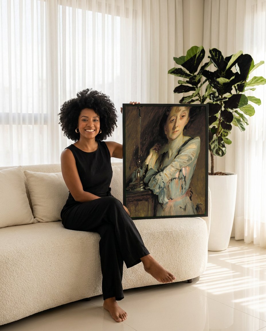 Quadro Decorativo Senhora com Candeeiro - John Singer Sargent com modelo em ambiente